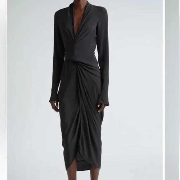 Rick Owens Drape Long Sleeve Wrap Dress Size 40 - Picture 2 of 13